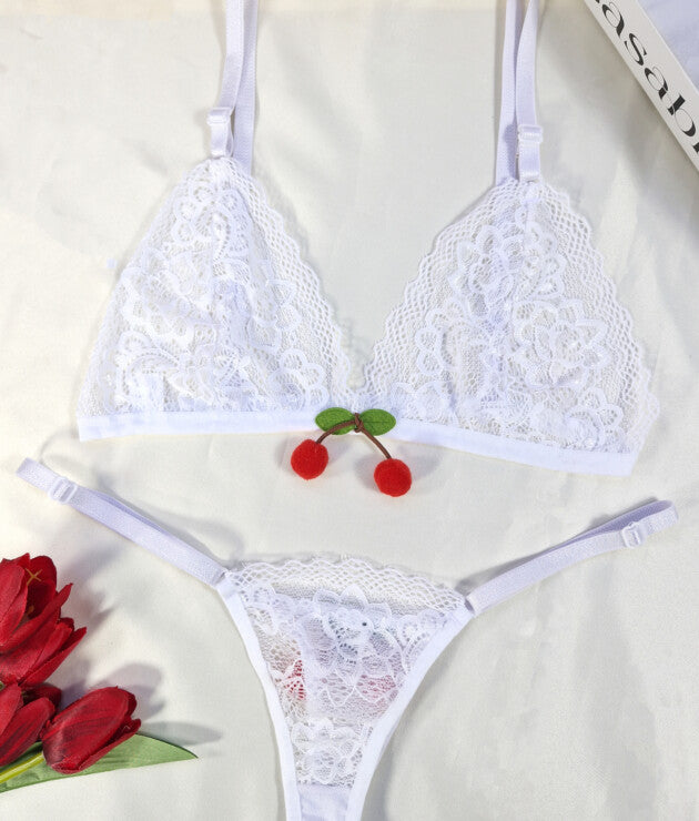 Conjunto Fio Dental de Tule e Renda – Cereja