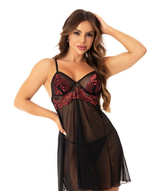 Camisola com calcinha em Renda Bicolor – Geisa